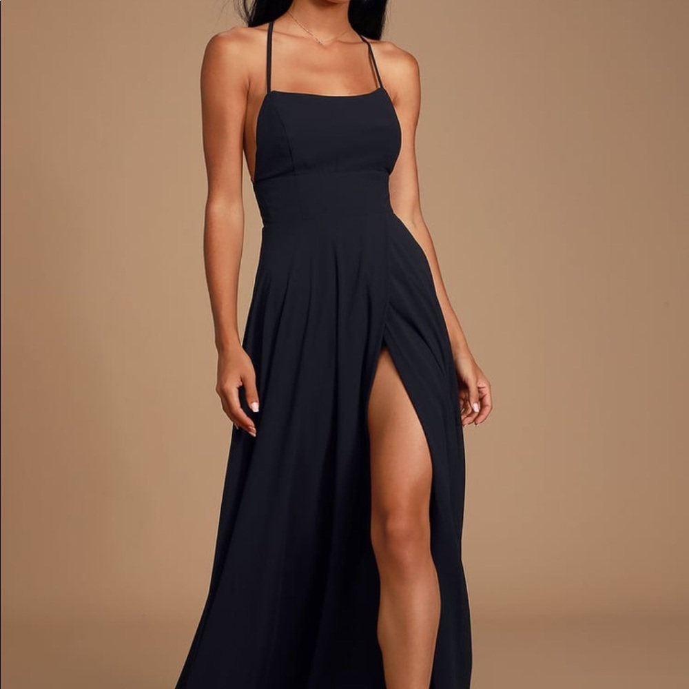 Lulu’s Black Backless Maxi Prom Ball Gown Dress